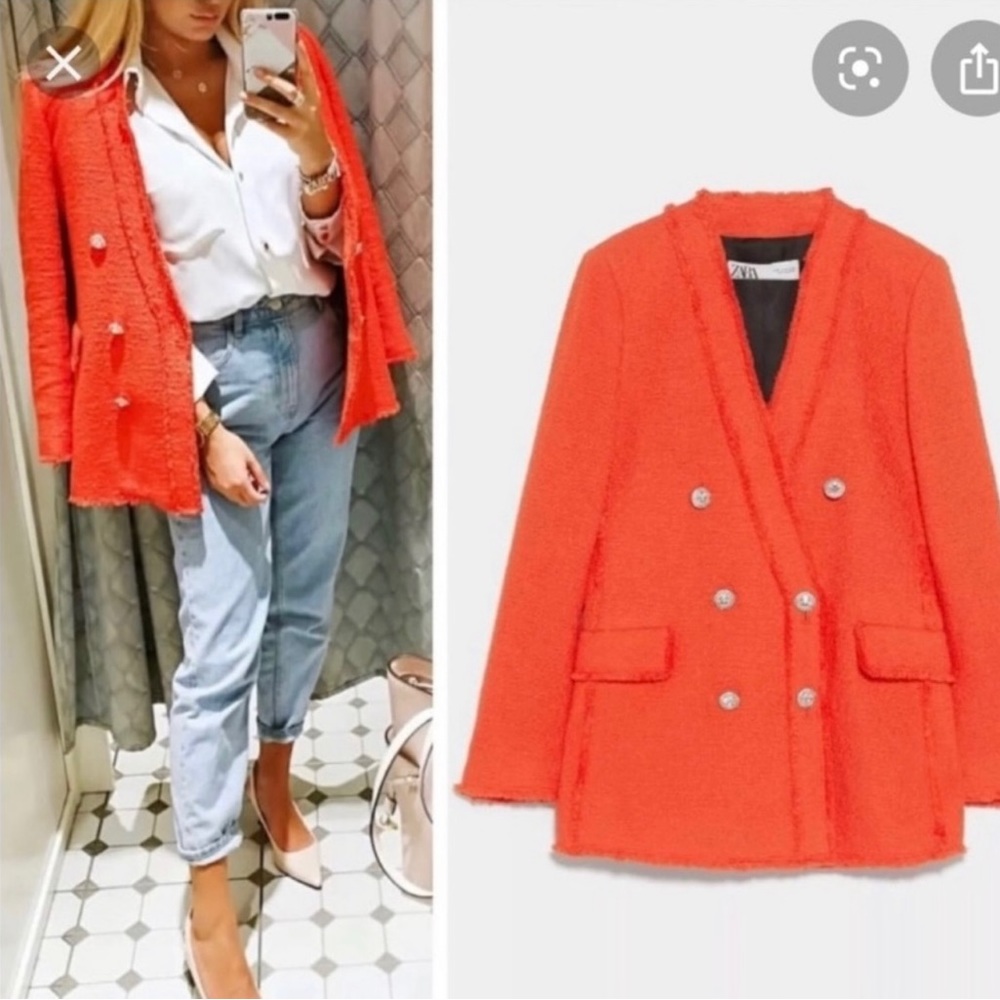 Zara tangerine tweed jacket blazer $175 size M